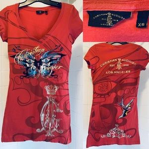 Christian Audigier Short Sleeve VNeck T Shirt SzXS